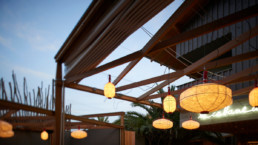 touton architectes - cabane du pinasse - restauration - terrasse - lampions de nuit